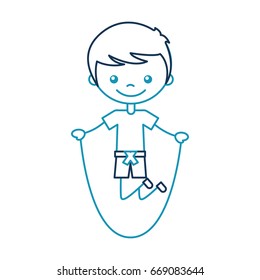 cute boy jumping rope character icon