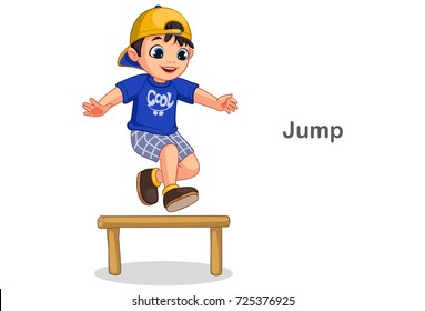 Cute boy jumping vector illustration