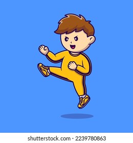 Cute Boy Karate Cartoon Vector Icons Illustration. Flat Cartoon Concept. Suitable for any creative project.