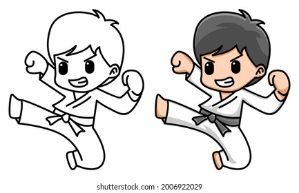 Cute boy karate coloring page for kids