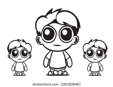 Cute Boy Kid character vector art drawing ready for coloring art style 