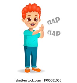 Cute Boy Kid Clapping Vector