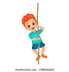 cute boy kid climbing on rope