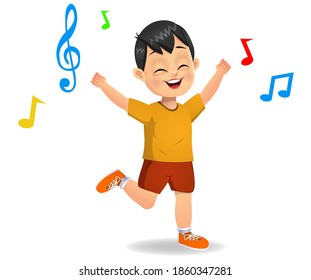 cute boy kid dancing to music vector