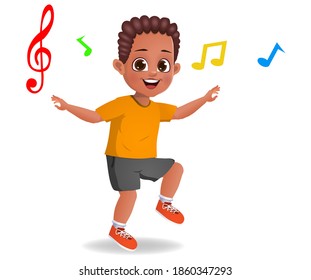 niño lindo bailando el vector musical