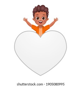 cute boy kid with heart shaped blank boards
