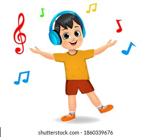 cute boy kid listening to music