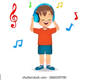 cute boy kid listening to music