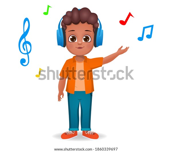 Cute Boy Kid Listening Music Stock Vector (Royalty Free) 1860339697 ...