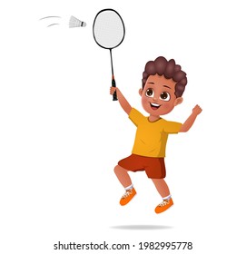 cute boy kid playing badminton