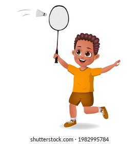 niño lindo jugando bádminton