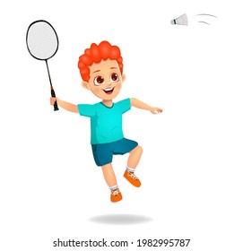 cute boy kid playing badminton