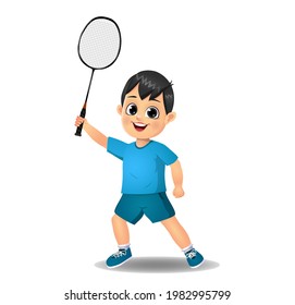 cute boy kid playing badminton