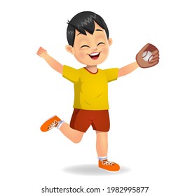 cute boy kid playing baseball
