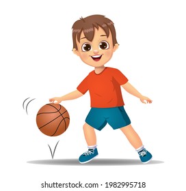 cute boy kid playing basketball