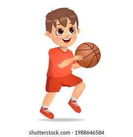 cute boy kid playing basketball