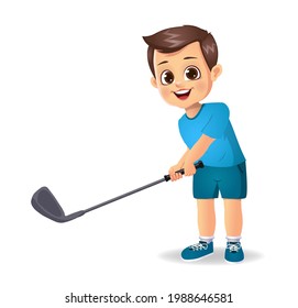 Cute Boy Kid Playing Golf Stock Vector (Royalty Free) 1988646581 ...