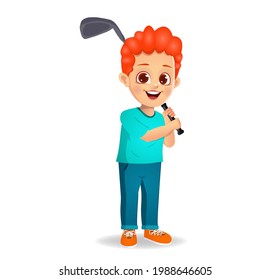 cute boy kid playing golf