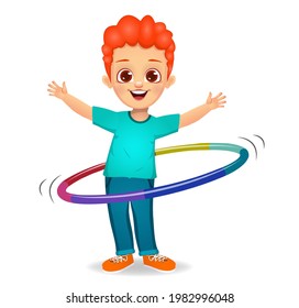 Cute Boy Kid Playing With Hula Hoop
