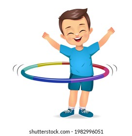 Cute Boy Kid Playing With Hula Hoop