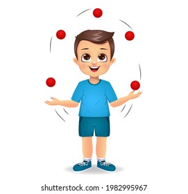 cute boy kid playing juggling
