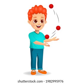 cute boy kid playing juggling