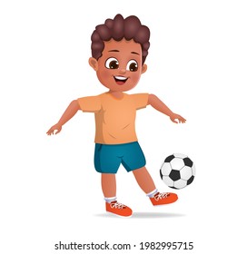 cute boy kid playing soccer