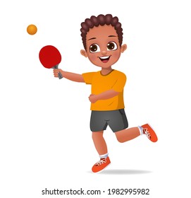 cute boy kid playing table tennis