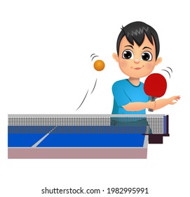 cute boy kid playing table tennis