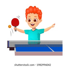 cute boy kid playing table tennis