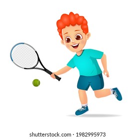 cute boy kid playing tennis