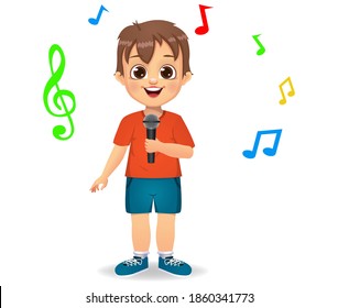 cute boy kid singing song vector