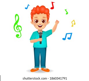 cute boy kid singing song vector