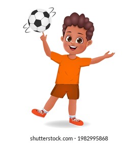 cute boy kid spinning ball on finger tip