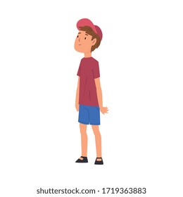 Cute Boy, Kid Travelling and Sightseeing on Vacation Vector Illustration