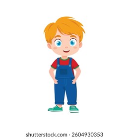 Cute boy kid vector illustration on a white background, featuring a cheerful child with a joyful expression. Perfect for childhood, education, and cartoon character designs.