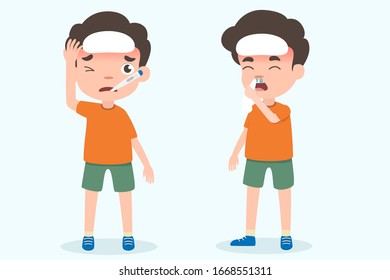 Cute Boy Kids Having Flu Fever Stock Vector (Royalty Free) 1668551311 ...