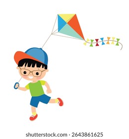 Cute  boy with kite vector cartoon illustration
