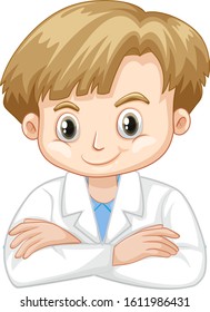 Cute boy in lab gown on white background illustration