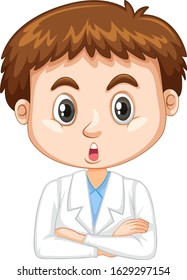 Cute boy in lab gown on white background illustration