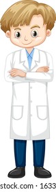 Cute boy in lab gown on white background illustration
