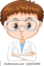 Un niño pequeño en el laboratorio vestido con una ilustración de fondo blanco
