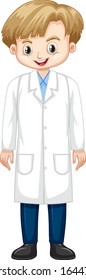 Cute boy in lab gown on white background illustration