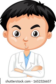 Cute boy in lab gown on white background illustration