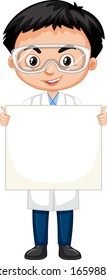 Cute boy in lab gown on white background illustration