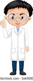 Cute boy in lab gown on white background illustration
