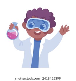 Cute Boy im Labor mit Flask Conduct Experiment Vektorgrafik