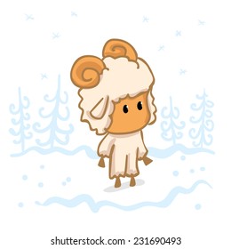 Cute boy lamb. Cartoon vector illustration. Japaneese kawaii style. symbol of the year
