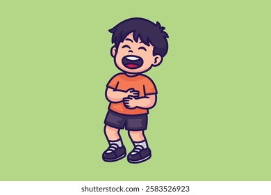 Cute boy laugh cartoon character illustration