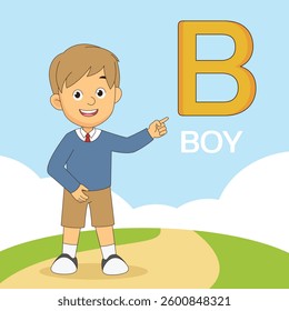 Cute Boy Learning Alphabet at School